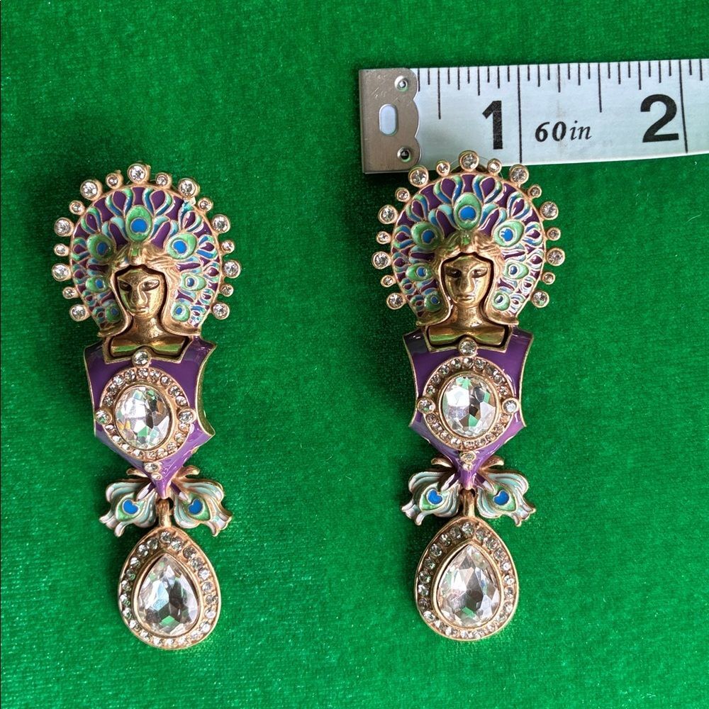 NEW Art Noveau Juno & peacocks signed HEIDIK9 set of necklace/earrings goldtone - Picture 9 of 16